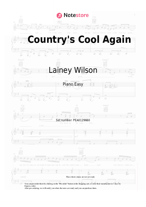 Country's Cool Again - Lainey Wilson Piano Sheet Music Easy - Piano.Easy