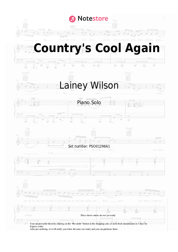 Country's Cool Again - Lainey Wilson Piano Sheet Music - Piano.Solo