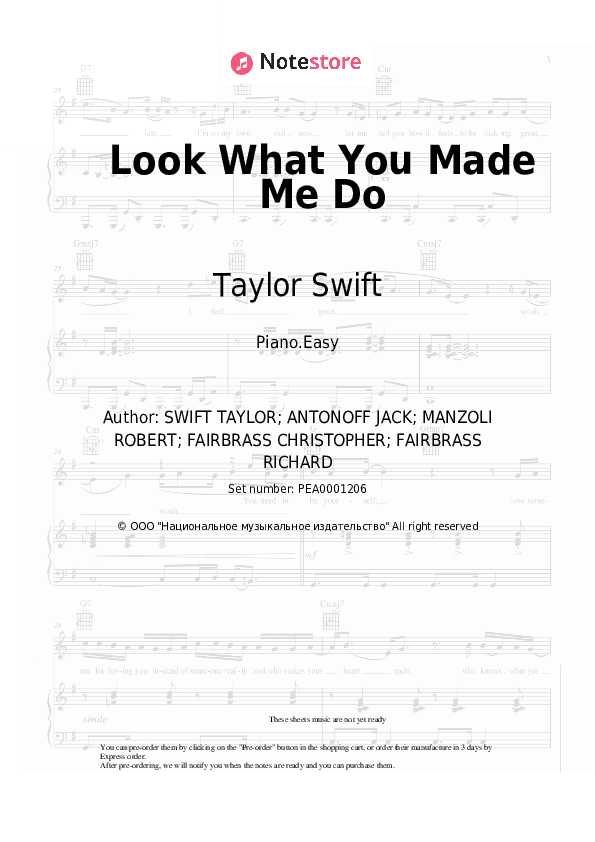 Look What You Made Me Do - Taylor Swift Piano Sheet Music Easy - Piano.Easy