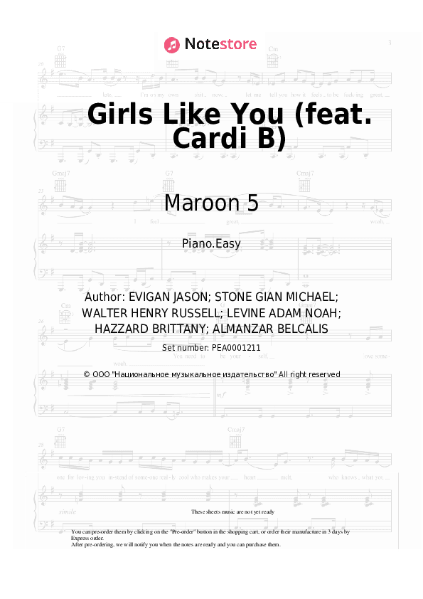 Girls Like You - Maroon 5, Cardi B Piano Sheet Music Easy - Piano.Easy