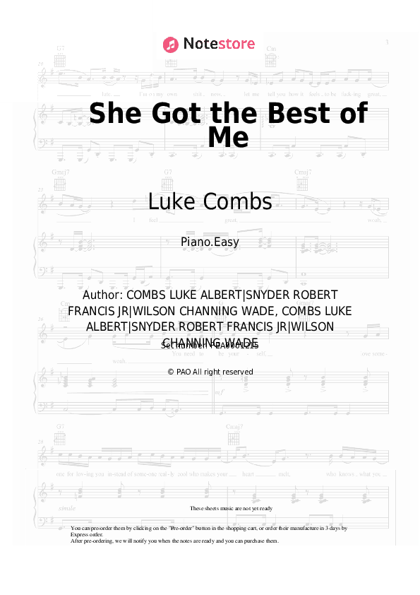 She Got the Best of Me - Luke Combs Piano Sheet Music Easy - Piano.Easy