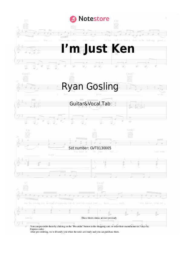 I’m Just Ken - Ryan Gosling Chords and Voice - Guitar&Vocal.Tab