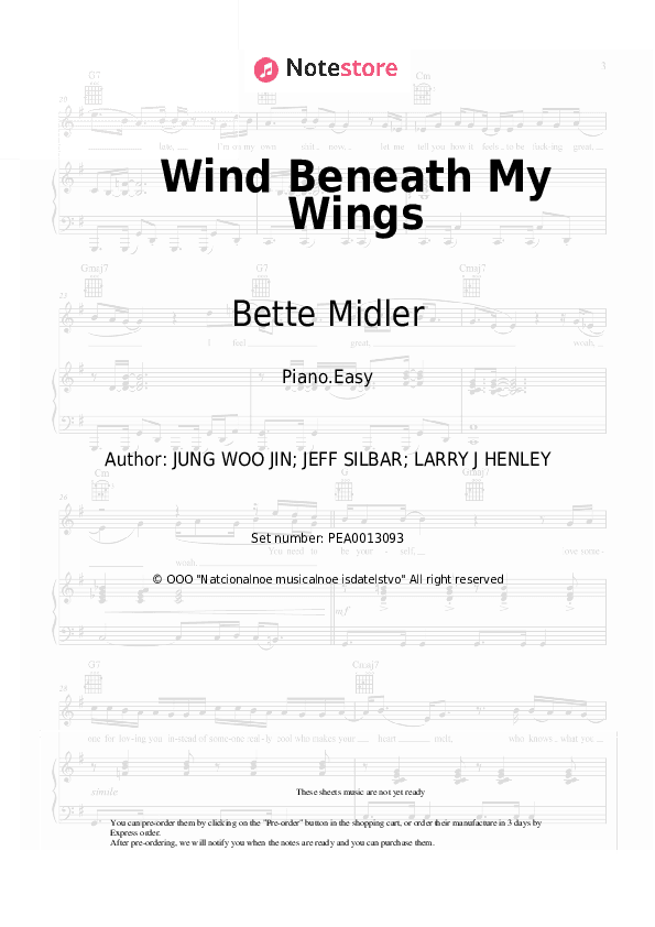 Wind Beneath My Wings - Bette Midler Piano Sheet Music Easy - Piano.Easy