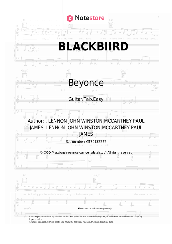 BLACKBIRD - Beyonce, Tanner Adell, Brittney Spencer, Tiera Kennedy, Reyna Roberts Tabs Easy - Guitar.Tab.Easy