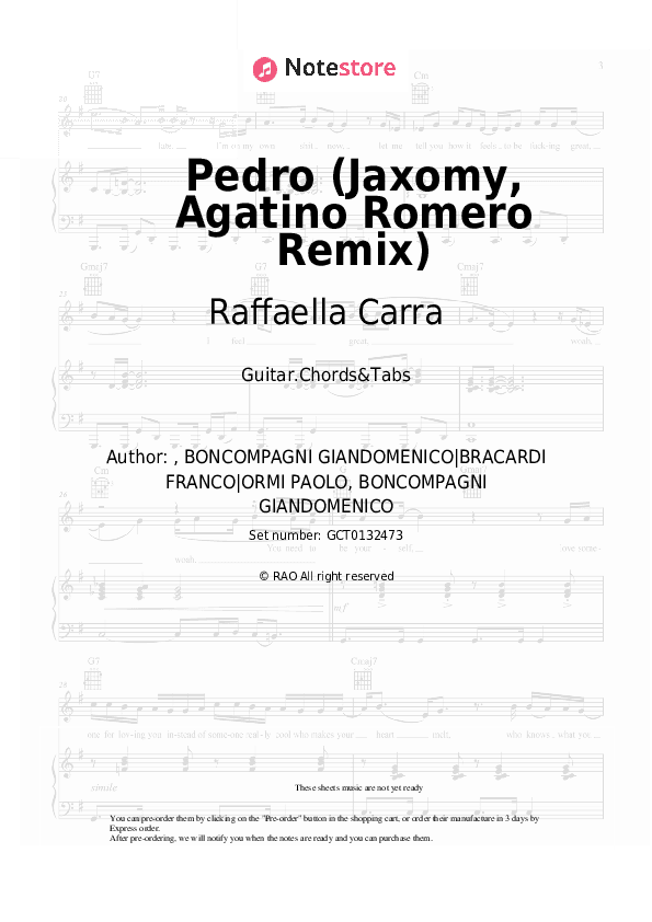 Pedro (Jaxomy, Agatino Romero Remix) - Raffaella Carra Chords and Tabs - Guitar.Chords&Tabs