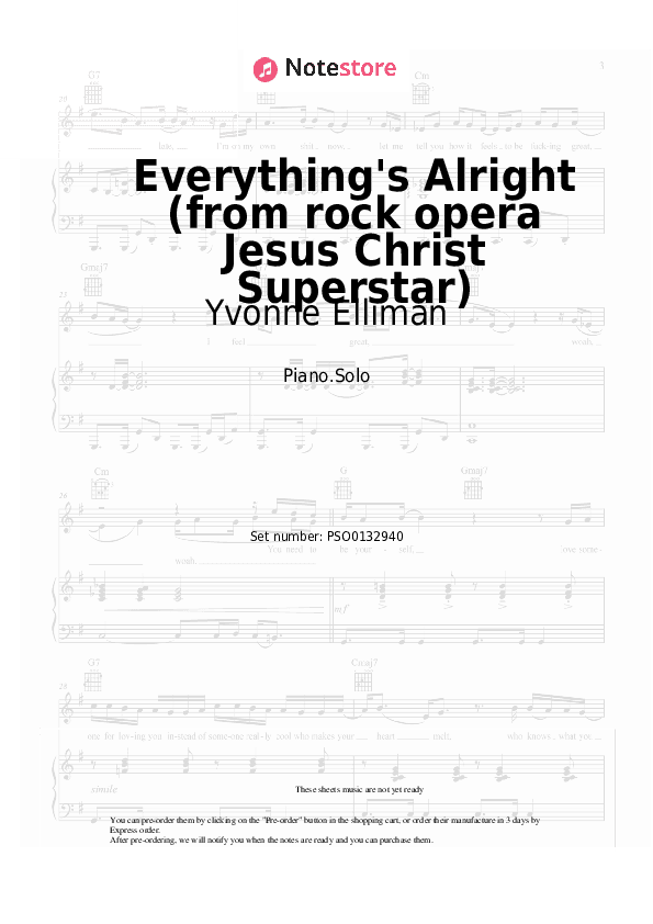 Everything's Alright (from rock opera Jesus Christ Superstar) - Yvonne Elliman, Ian Gillan, Murray Head Piano Sheet Music - Piano.Solo