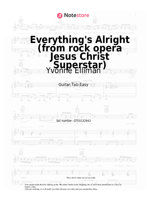 Everything's Alright (from rock opera Jesus Christ Superstar) - Yvonne Elliman, Ian Gillan, Murray Head Tabs Easy - Guitar.Tab.Easy