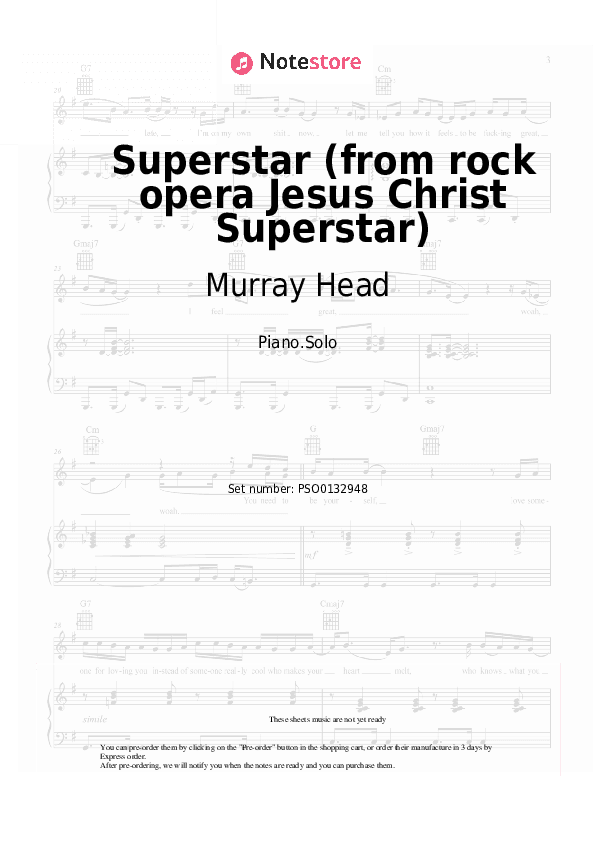 Superstar (from rock opera Jesus Christ Superstar) - Murray Head, The Trinidad Singers Piano Sheet Music - Piano.Solo