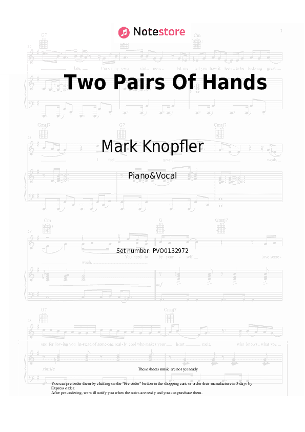 Two Pairs Of Hands - Mark Knopfler Piano Sheet Music with the Voice part - Piano&Vocal