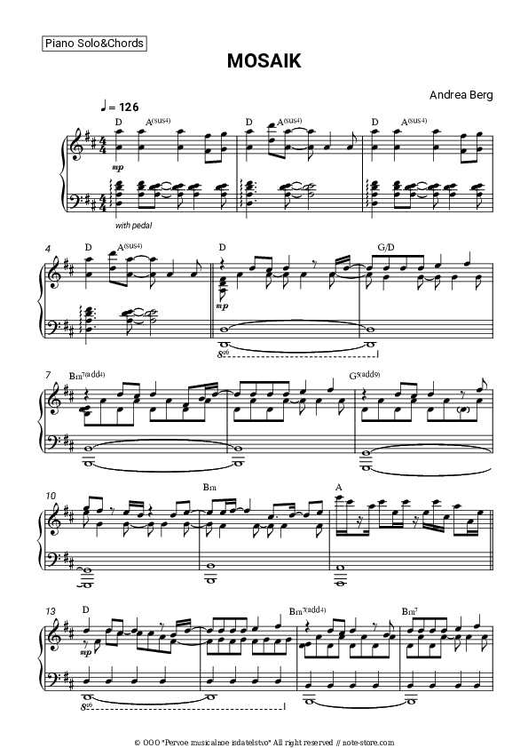 MOSAIK - Andrea Berg Piano Sheet Music and Chords - Piano.Solo&Chords