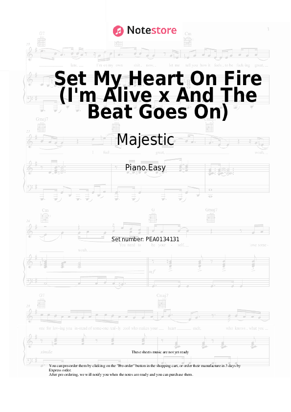 Set My Heart On Fire (I'm Alive x And The Beat Goes On) - Majestic, The Jammin Kid, Celine Dion Piano Sheet Music Easy - Piano.Easy