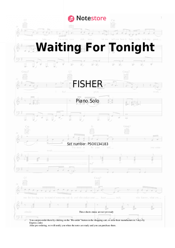 Waiting For Tonight - FISHER, Jennifer Lopez Piano Sheet Music - Piano.Solo