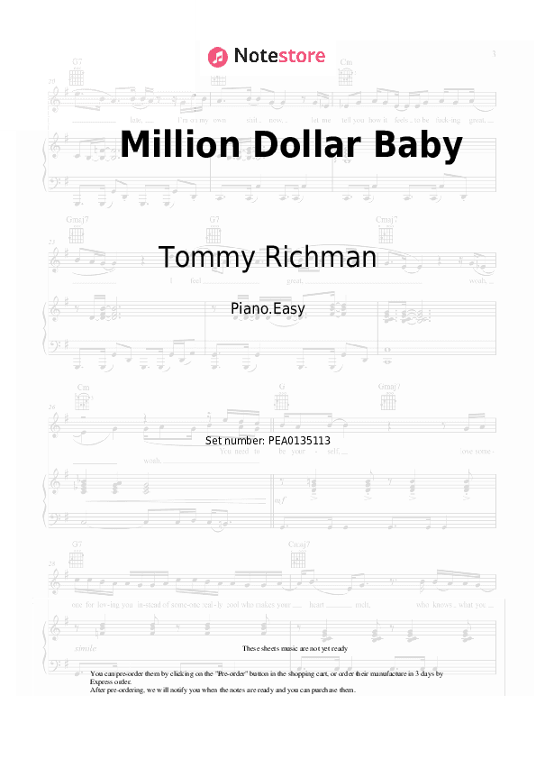 Million Dollar Baby - Tommy Richman Piano Sheet Music Easy - Piano.Easy