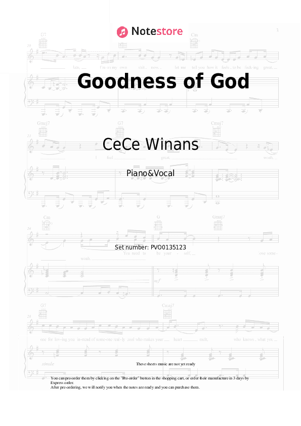 Goodness of God - CeCe Winans Piano Sheet Music with the Voice part - Piano&Vocal