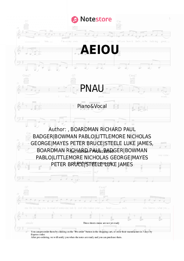 AEIOU - PNAU, Empire of the Sun Piano Sheet Music with the Voice part - Piano&Vocal