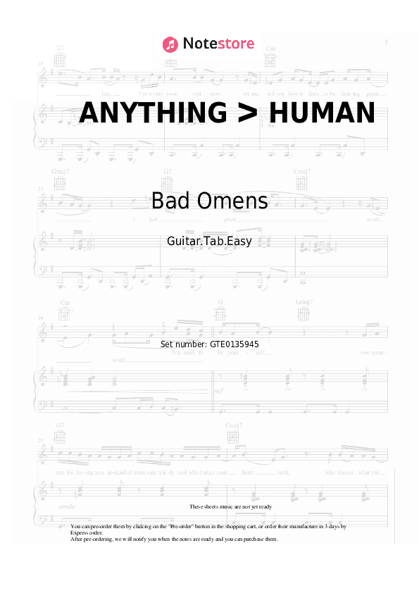 ANYTHING ᐳ HUMAN - Bad Omens, ERRA Tabs Easy - Guitar.Tab.Easy
