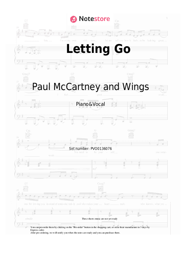 Letting Go - Paul McCartney and Wings, Paul McCartney Piano Sheet Music with the Voice part - Piano&Vocal