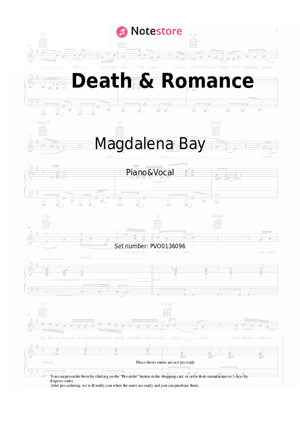 Death & Romance - Magdalena Bay Piano Sheet Music with the Voice part - Piano&Vocal