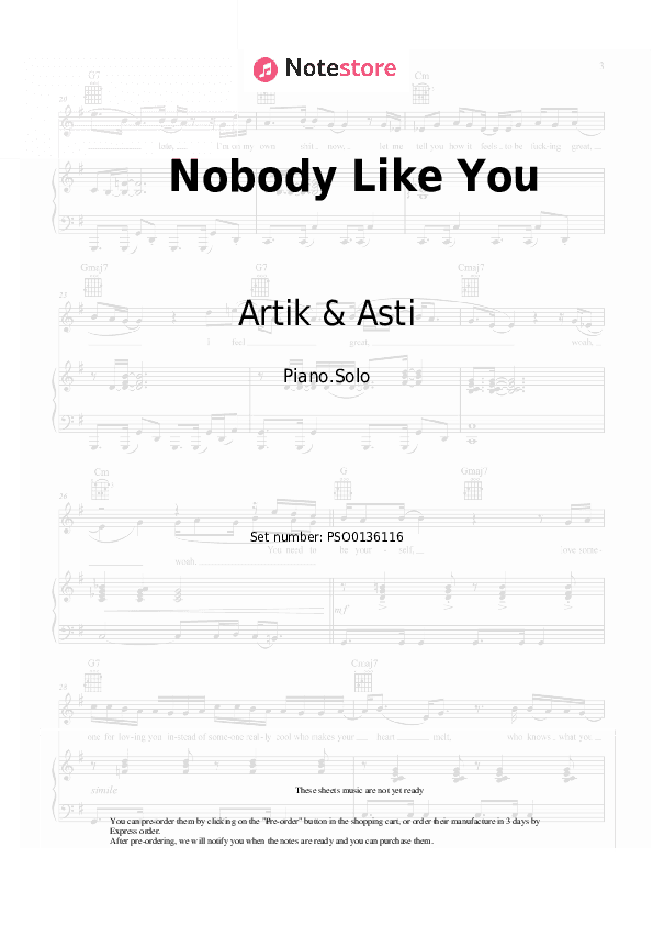 Nobody Like You - Artik & Asti, Nick Riin Piano Sheet Music - Piano.Solo