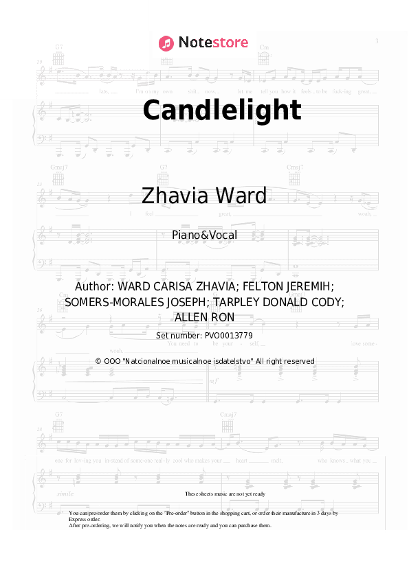 Candlelight - Zhavia Ward Piano Sheet Music with the Voice part - Piano&Vocal