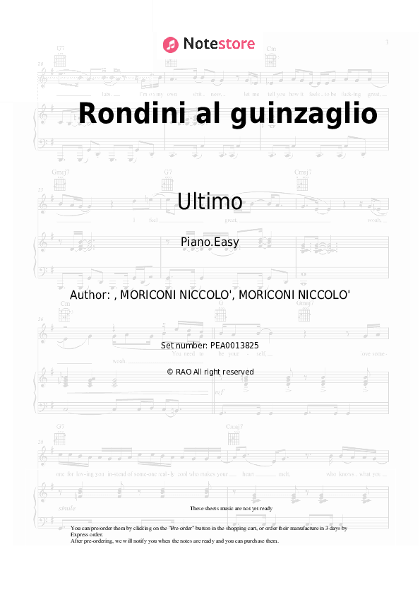 Rondini al guinzaglio - Ultimo Piano Sheet Music Easy - Piano.Easy