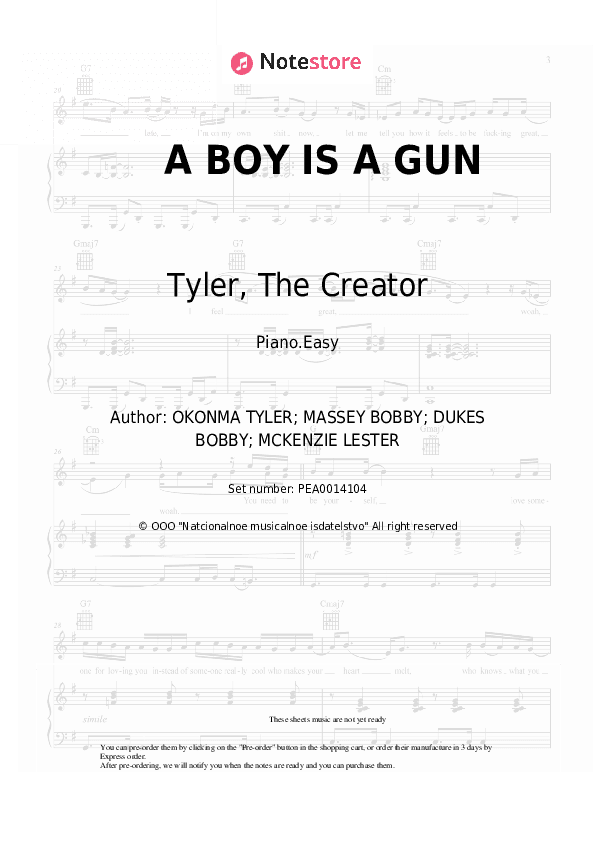 A BOY IS A GUN - Tyler, The Creator Piano Sheet Music Easy - Piano.Easy