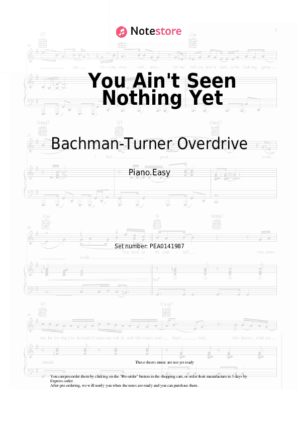 You Ain't Seen Nothing Yet - Bachman-Turner Overdrive Piano Sheet Music Easy - Piano.Easy