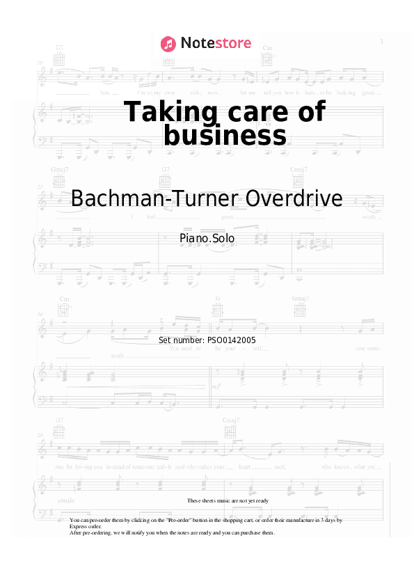 Taking care of business - Bachman-Turner Overdrive Piano Sheet Music - Piano.Solo