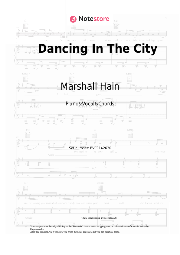 Dancing In The City - Marshall Hain Piano Sheet Music with the Vocal and Chords - Piano&Vocal&Chords