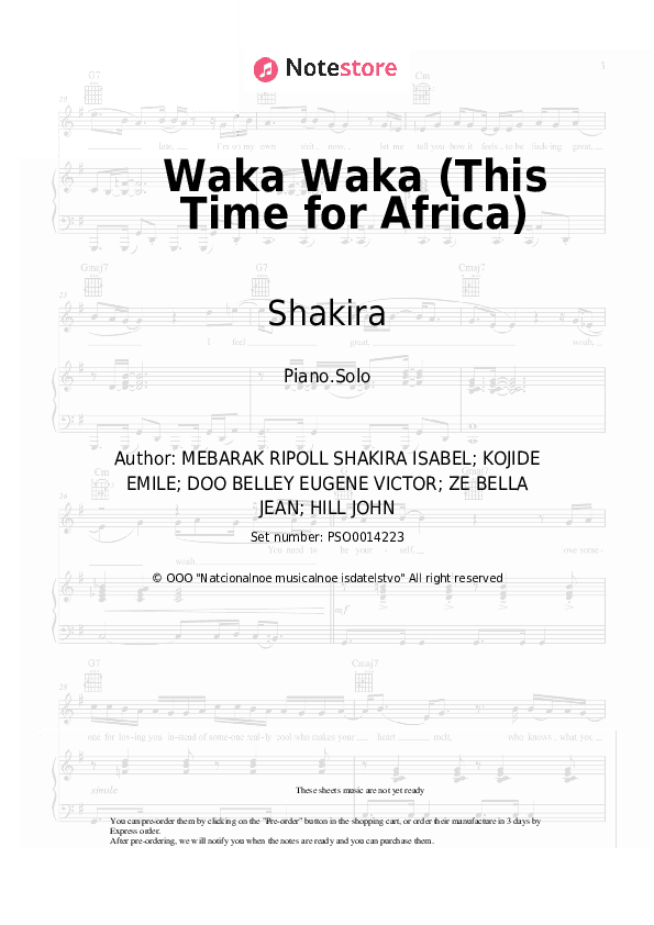 Waka Waka (This Time for Africa) - Shakira Piano Sheet Music - Piano.Solo