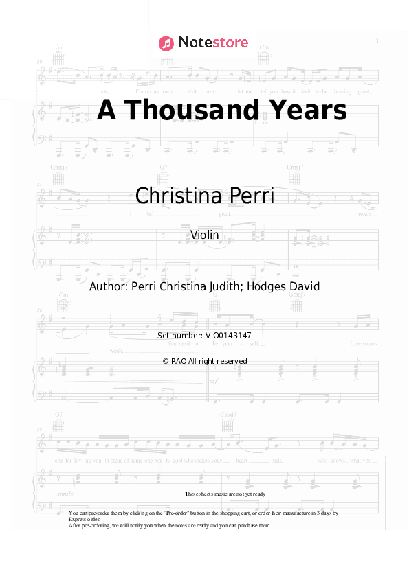 A Thousand Years - Christina Perri Violin Sheet Music - Violin