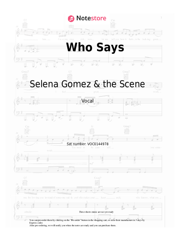 Who Says - Selena Gomez & the Scene Vocal Sheet Music - Vocal