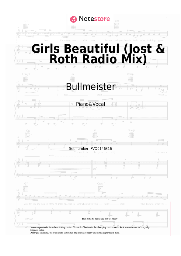 Girls Beautiful (Jost & Roth Radio Mix) - Bullmeister Piano Sheet Music with the Voice part - Piano&Vocal