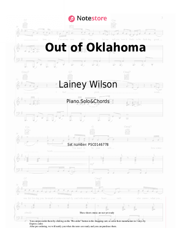 Out of Oklahoma - Lainey Wilson Piano Sheet Music and Chords - Piano.Solo&Chords