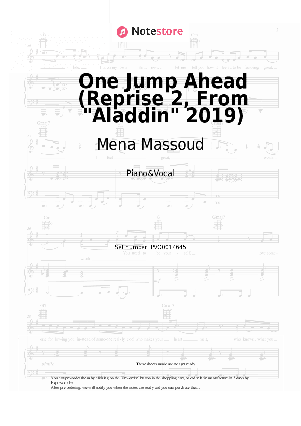 One Jump Ahead (Reprise 2, From Aladdin 2019) - Mena Massoud Piano Sheet Music with the Voice part - Piano&Vocal