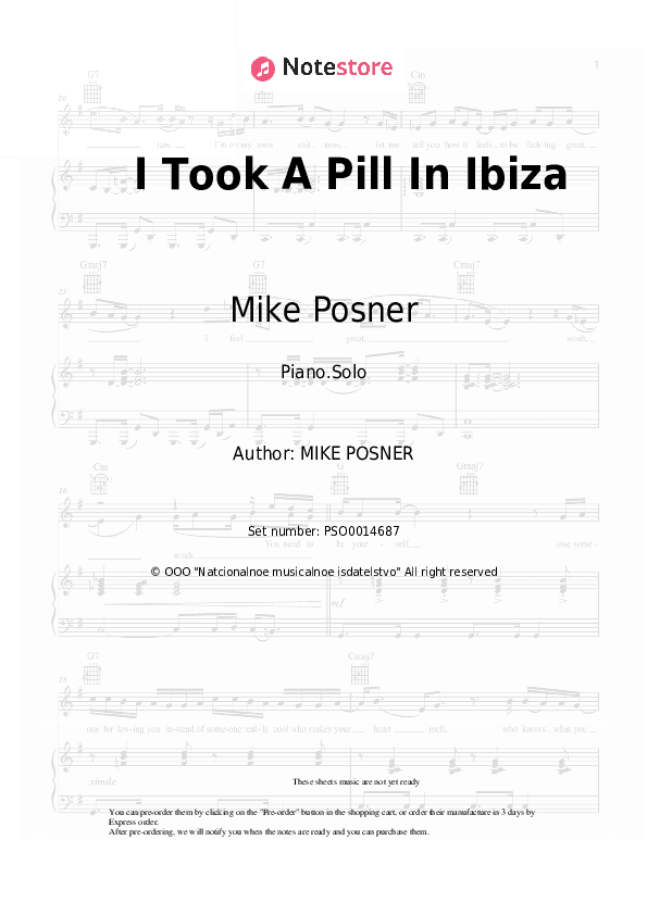 I Took A Pill In Ibiza - Mike Posner Piano Sheet Music - Piano.Solo