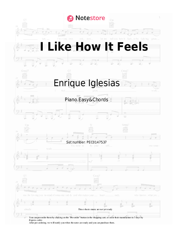 I Like How It Feels - Enrique Iglesias, Pitbull, The WAV.s Sheet Music Easy and Chords - Piano.Easy&Chords