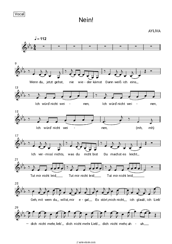 Nein! - AYLIVA Vocal Sheet Music - Vocal