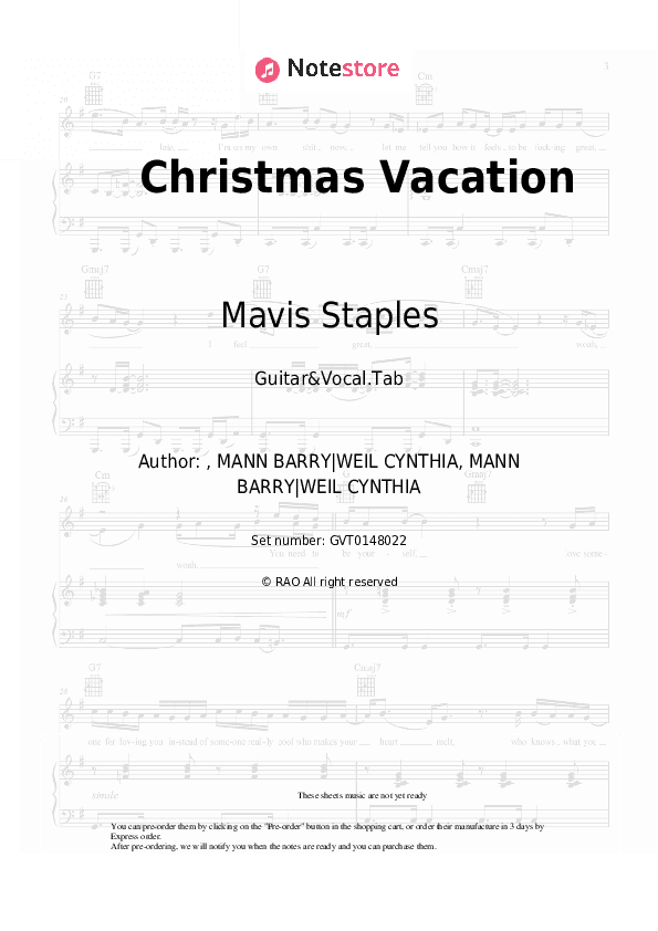 Christmas Vacation - Mavis Staples Chords and Voice - Guitar&Vocal.Tab