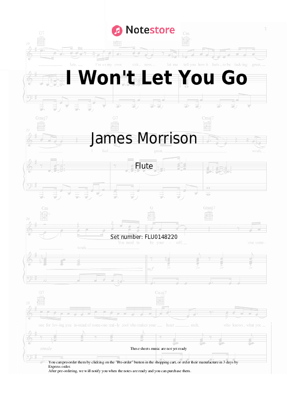 I Won't Let You Go - James Morrison Flute Sheet Music - Flute