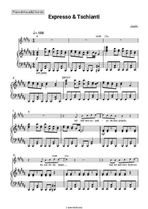 Expresso & Tschianti - Josh. Piano Sheet Music with the Vocal and Chords - Piano&Vocal&Chords