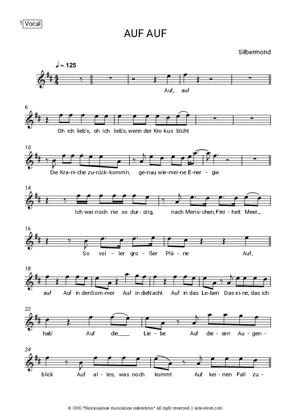 AUF AUF - Silbermond Vocal Sheet Music - Vocal