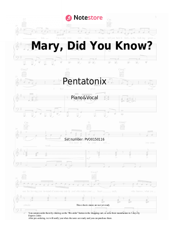 Mary, Did You Know? - Pentatonix Piano Sheet Music with the Voice part - Piano&Vocal
