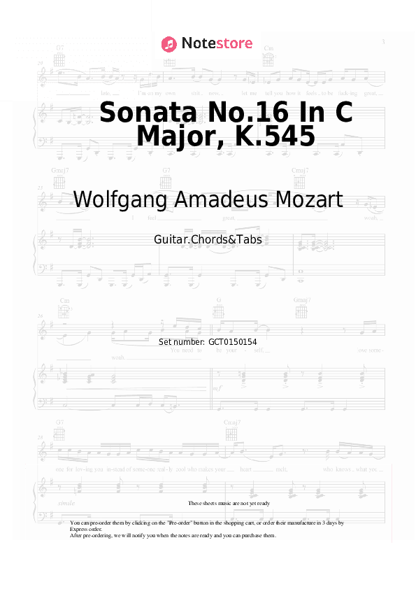 Sonata No.16 In C Major, K.545 - Wolfgang Amadeus Mozart Chords and Tabs - Guitar.Chords&Tabs