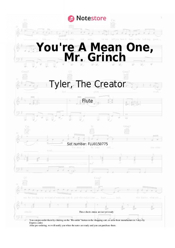 You're A Mean One, Mr. Grinch - Tyler, The Creator Flute Sheet Music - Flute