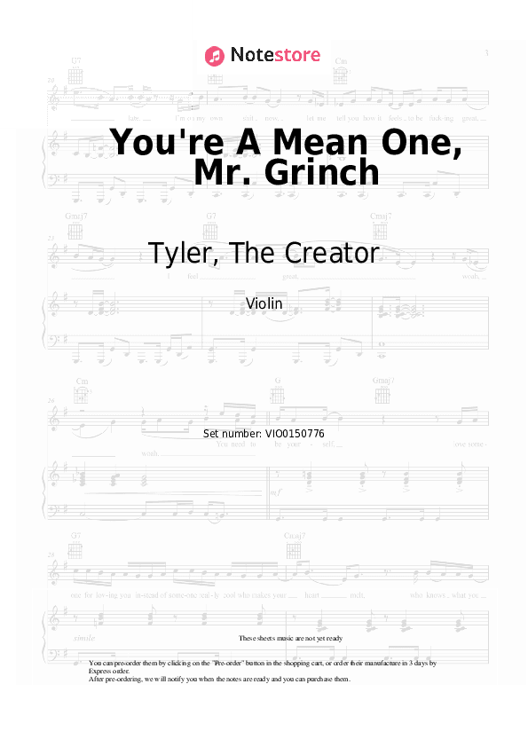 You're A Mean One, Mr. Grinch - Tyler, The Creator Violin Sheet Music - Violin