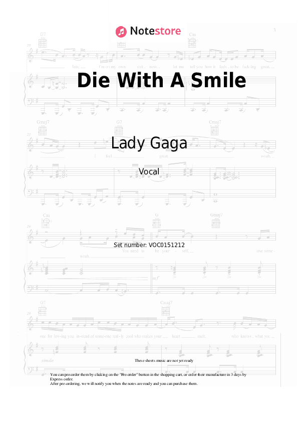 Die With A Smile - Lady Gaga, Bruno Mars Vocal Sheet Music - Vocal