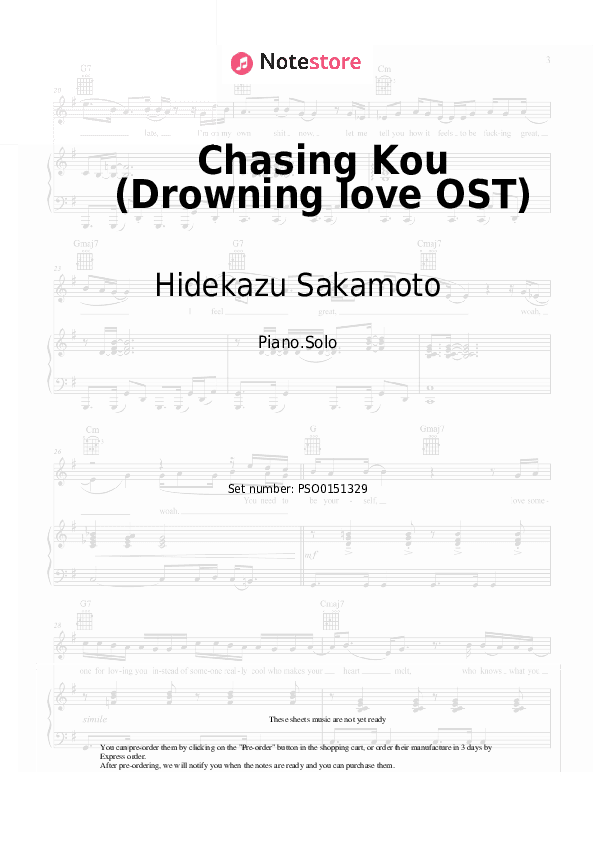 Chasing Kou (Drowning love OST) - Hidekazu Sakamoto Piano Sheet Music - Piano.Solo