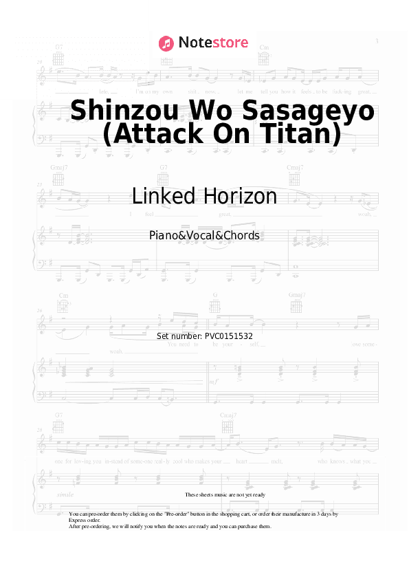 Shinzou Wo Sasageyo (Attack On Titan) - Linked Horizon Piano Sheet Music with the Vocal and Chords - Piano&Vocal&Chords