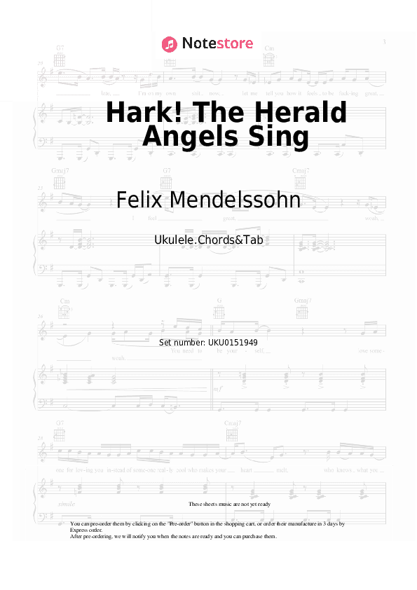 Hark! The Herald Angels Sing - Felix Mendelssohn Ukulele Sheet Music - Ukulele.Chords&Tab